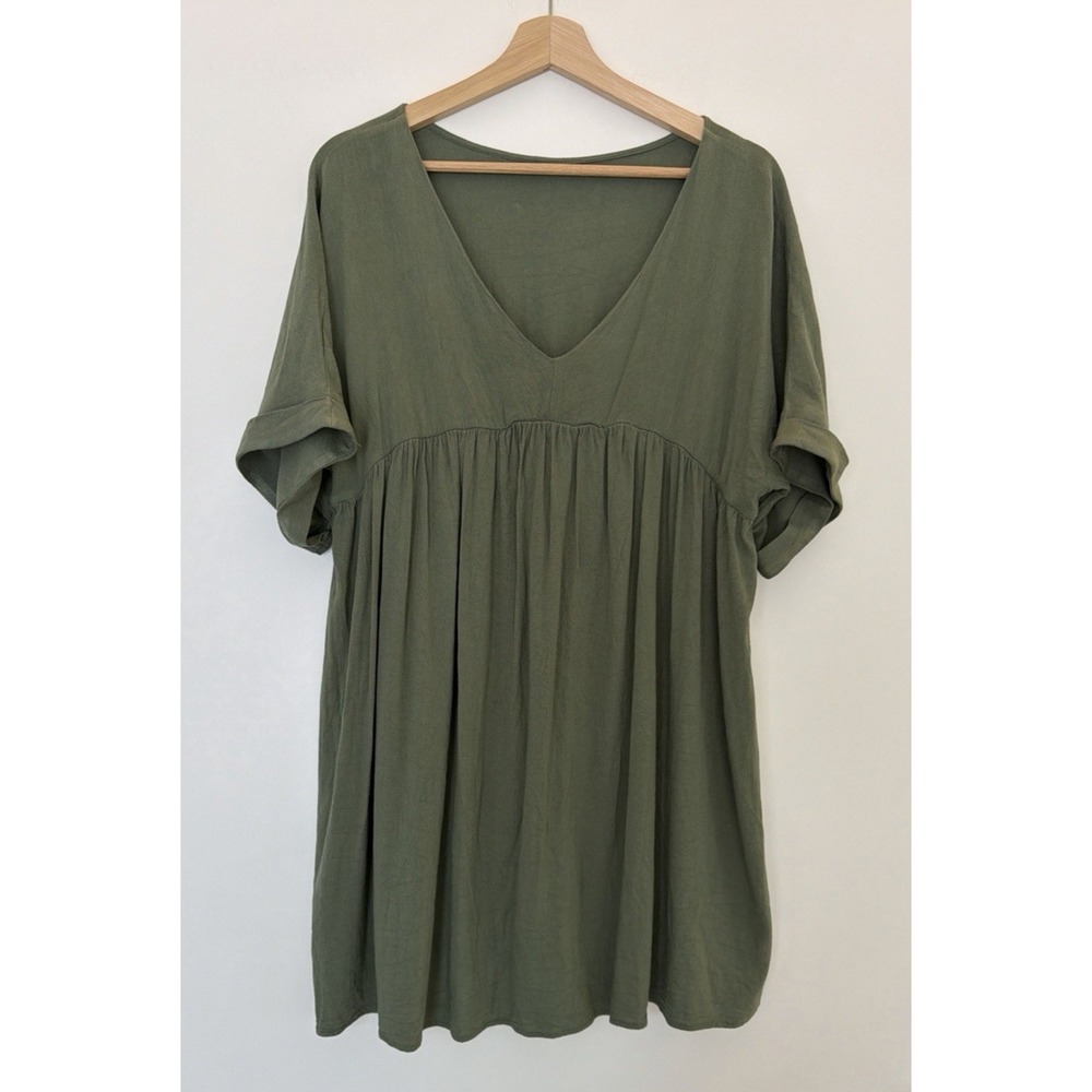 Babydoll Women's Flowy Tunic Casual Dress Size L‎ Army Green Rayon Blend Flowy